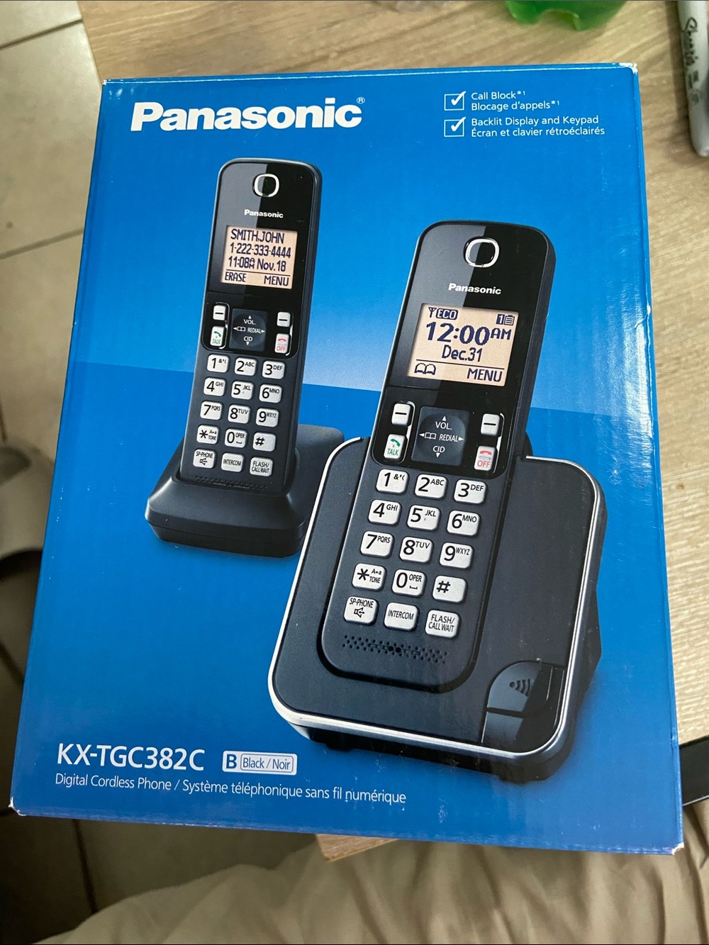 Panasonic - KX-TGC382C DECT 6.0 Expandable Cordless Phone System - Black